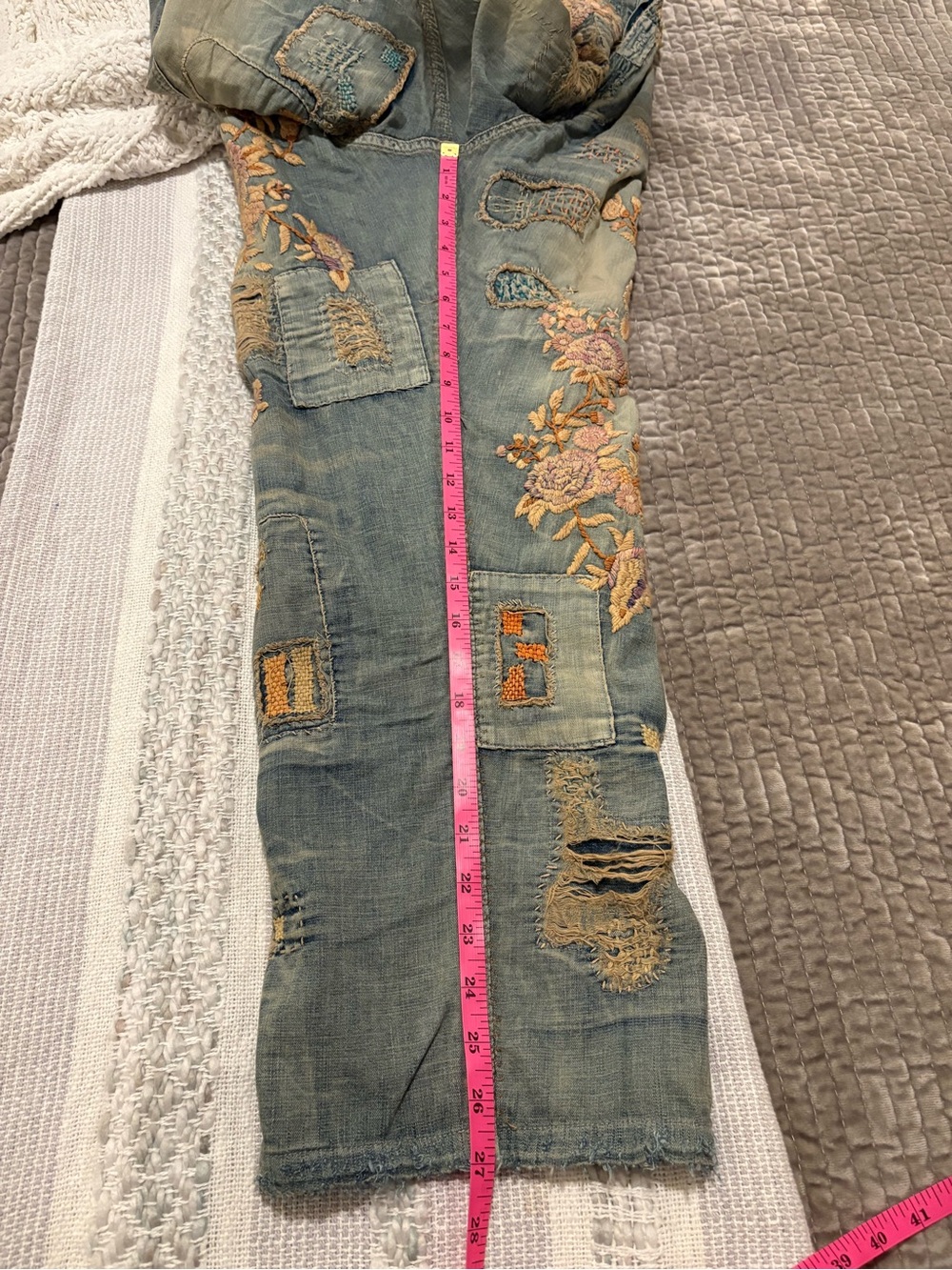 Magnolia Pearl Embroidered Patchwork Blue Jeans with Pink & Cream Florals - Picture 16 of 16
